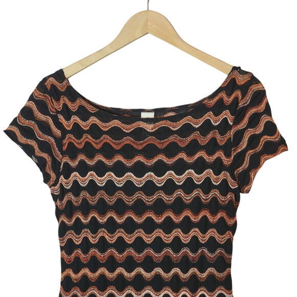 Sangria Chevron A-Line Midi Dress Multicolor Short Sleeve Office Party Fall 6 - Picture 4 of 16